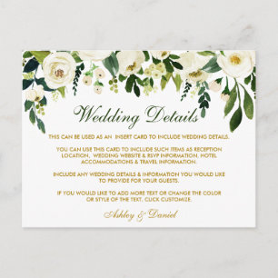 Green Floral Wedding Details Insert Card