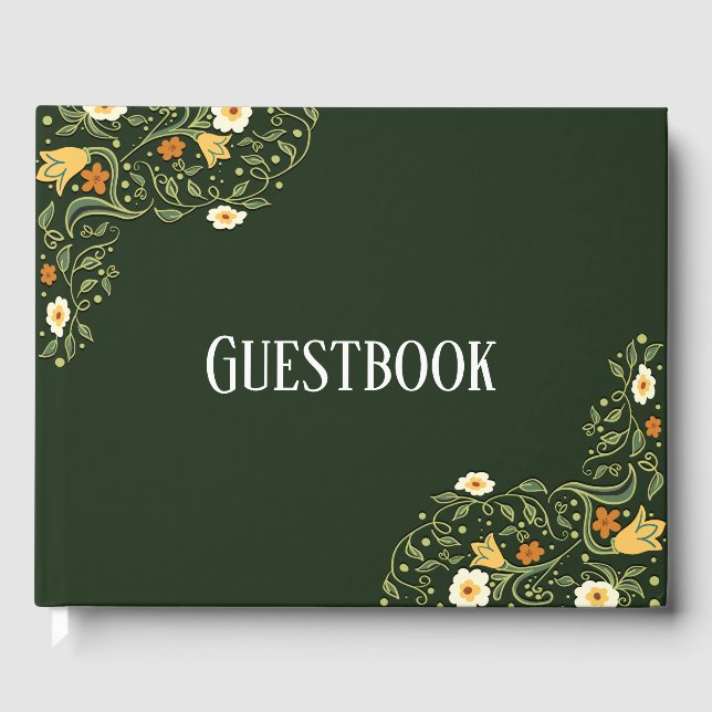 Green Floral Wedding Guest Book (Front)