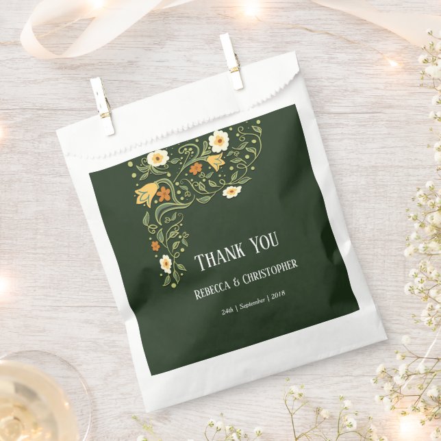 Green Floral Wedding Guest Favour Bag (Clipped)