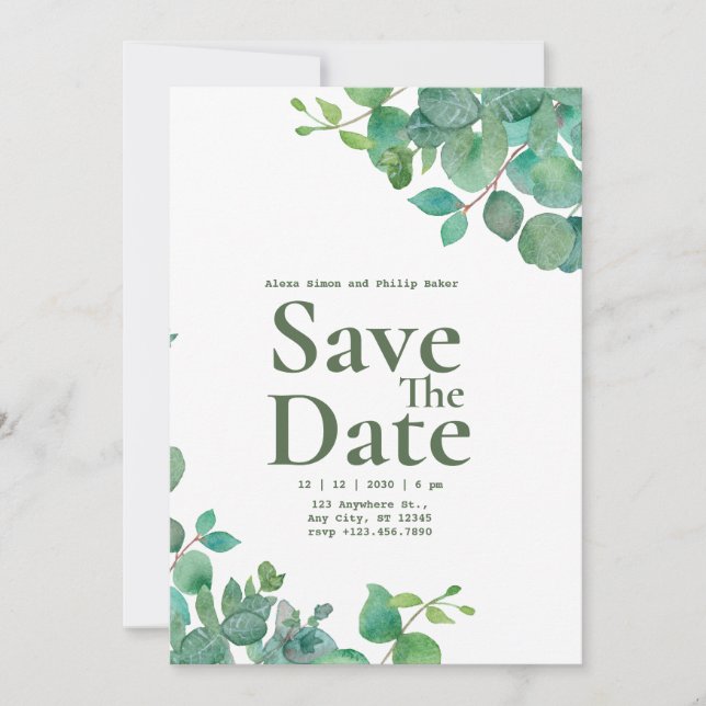 Green Floral Wedding Invitation (Front)
