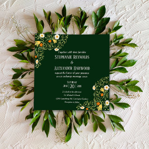 Green Floral Wedding Invitation