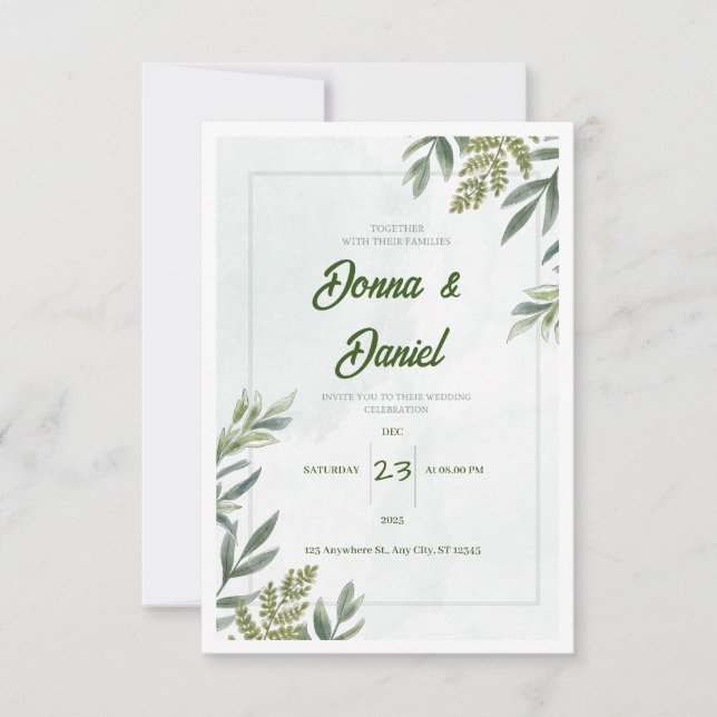 Green Floral Wedding Invitation (Front)