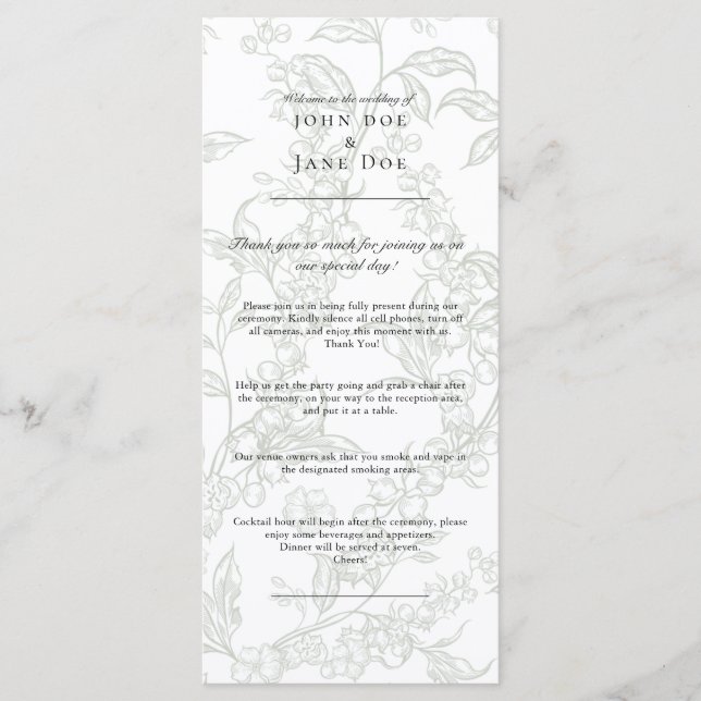 Green Floral Wedding Program (Front)