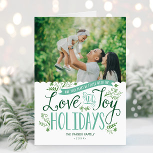 Green Floral Whimsy 2 Photo Folded Holiday Card