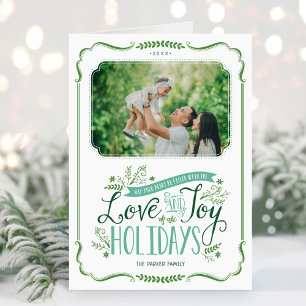 Green Floral Whimsy 2 Photo Folded Holiday Card