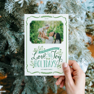 Green Floral Whimsy Holiday Photo Card