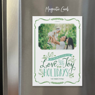Green Floral Whimsy Magnetic Holiday Photo Card