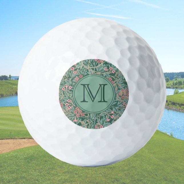 Green Floral William Morris Custom Initial Ladies Golf Balls (Creator Uploaded)