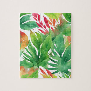 Green Floral With Colourful Leaves Jigsaw Puzzle