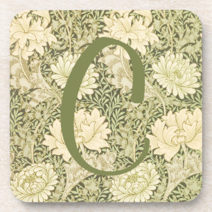 Green Floral Wm Morris Design Monogram Coaster