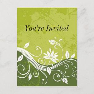 green floral - You're Invited - customisable Invitation Postcard