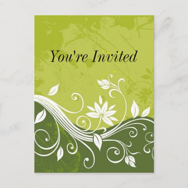 green floral - You're Invited - customisable Invitation Postcard (Front)