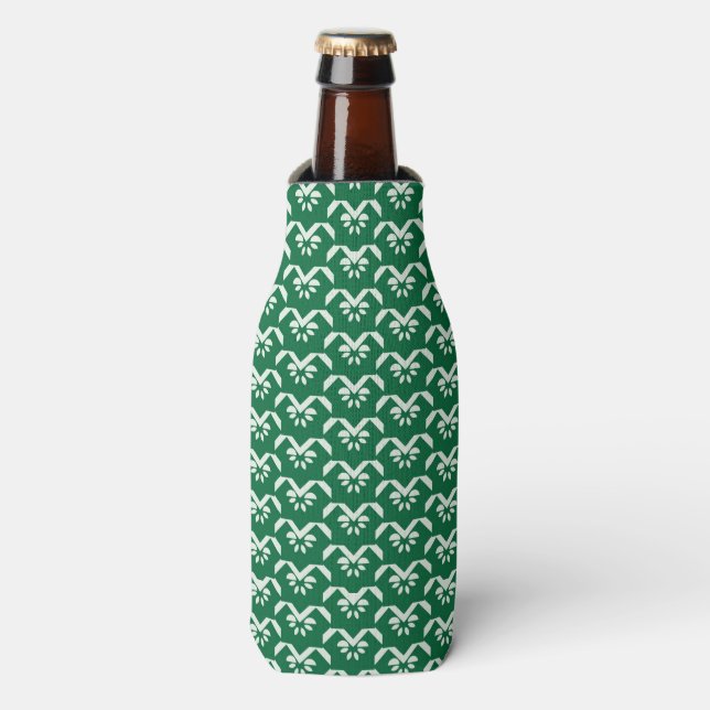 Green floral zigzag bottle cooler (Bottle Front)
