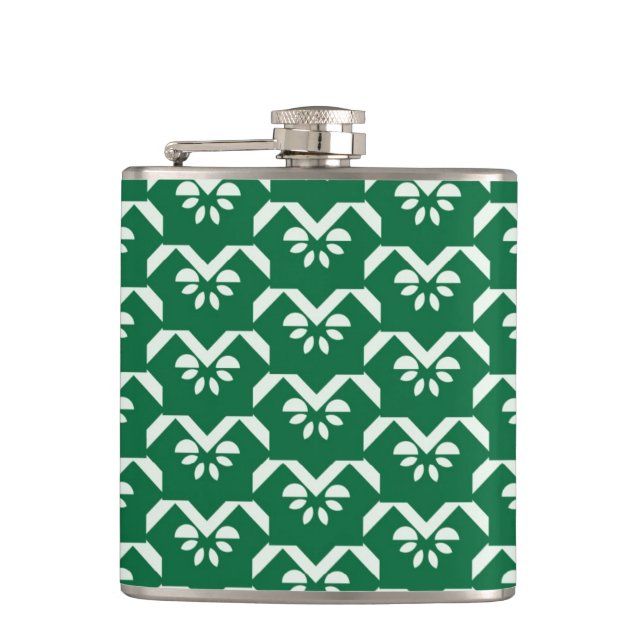 Green floral zigzag hip flask (Front)