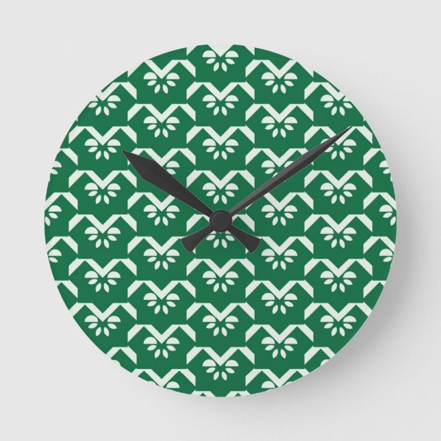 Green floral zigzag round clock (Front)