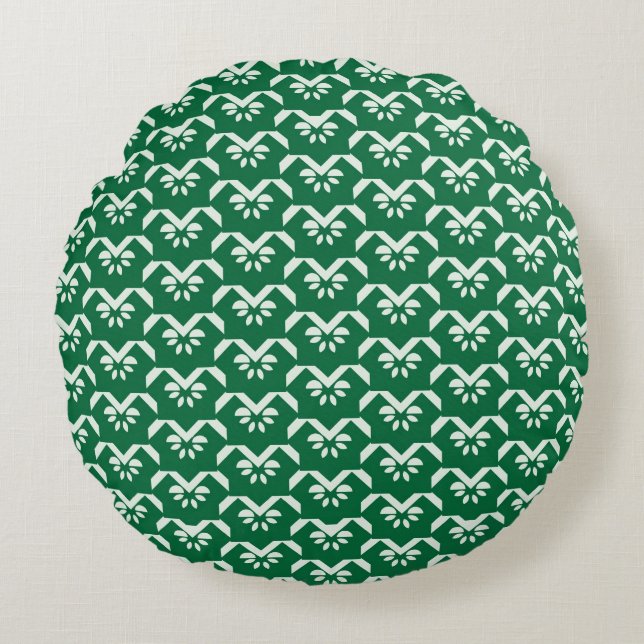 Green floral zigzag round cushion (Front)
