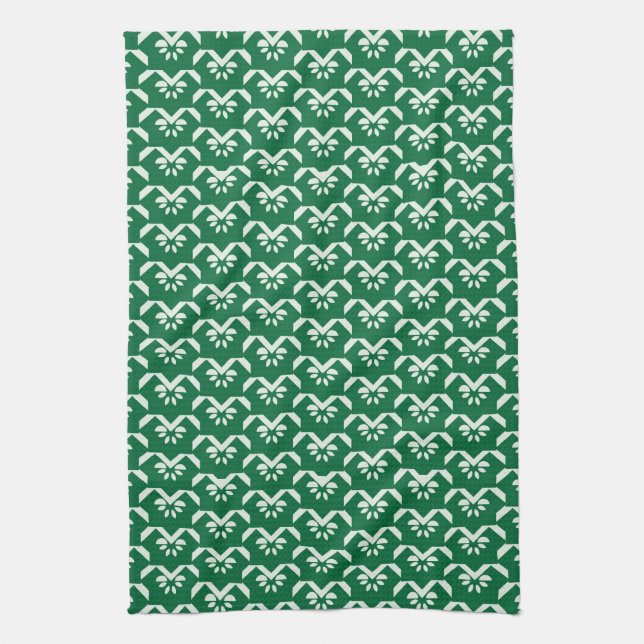 Green floral zigzag tea towel (Vertical)