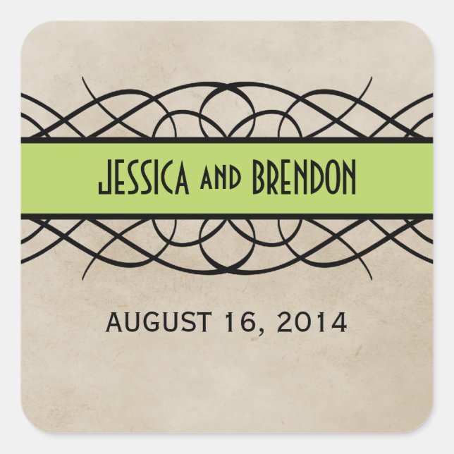 Green Flourish Border Wedding Stickers (Front)