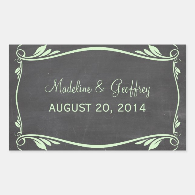 Green Flourish Chalkboard Wedding Stickers (Front)
