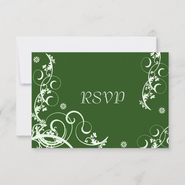 Green Flourish Wedding Reception RSVP Invitation (Front)