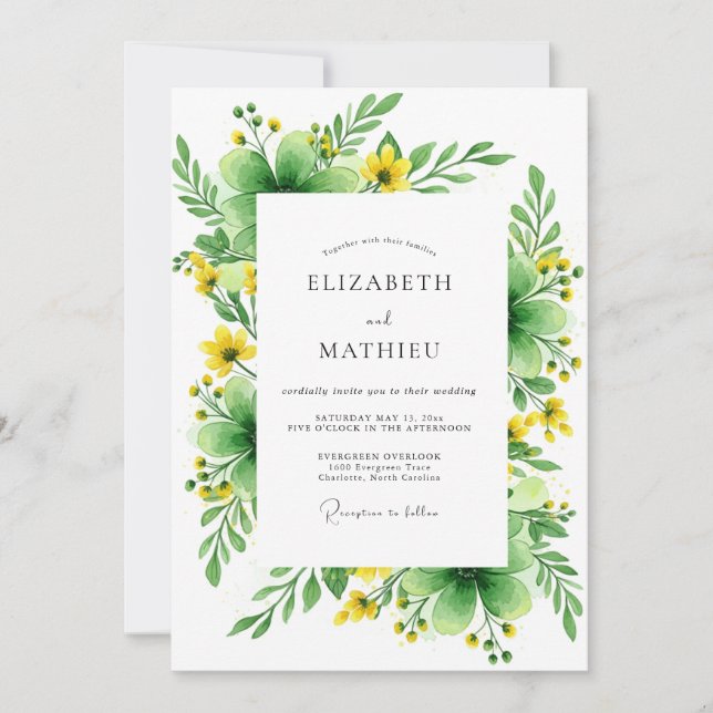 Green Flourishing Summer Wedding Invitation (Front)