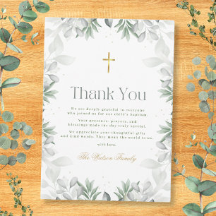 Green Flower Baptism Thank You Card