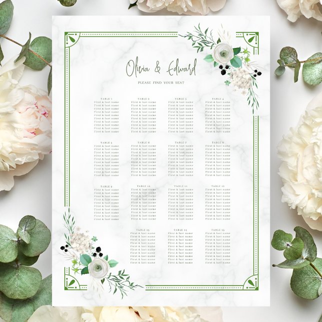 Green Flower Botanical Wedding Seating Chart (Creator Uploaded)