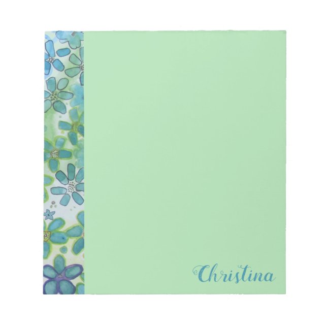 Green Flower Burst Personalised Notepad (Front)