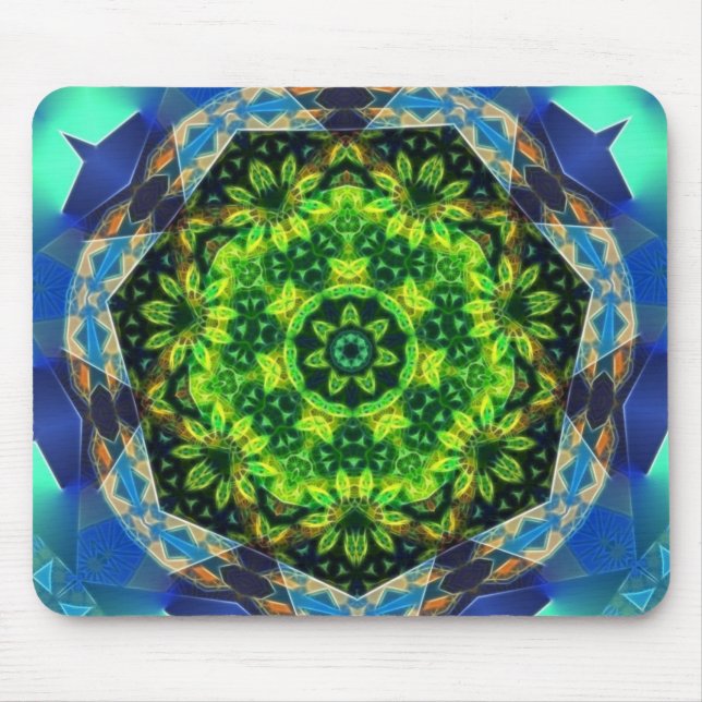 Green Flower Circle Geometric Mandala Mousepad (Front)