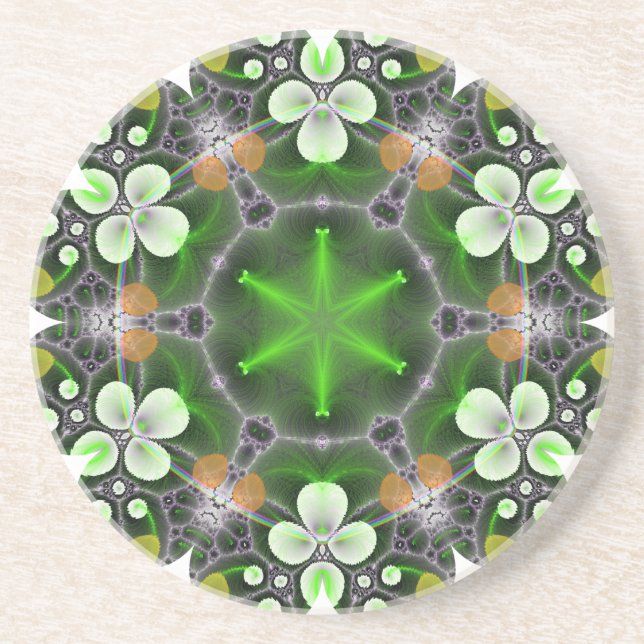 Green flower in kaleidoscope coaster (Front)
