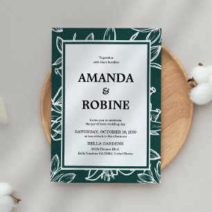 Green Flower Leaves Wedding Invitation