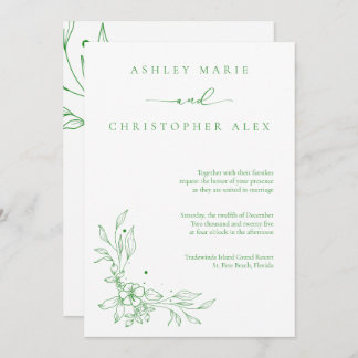 Green Flower Neutral Wedding Invitation