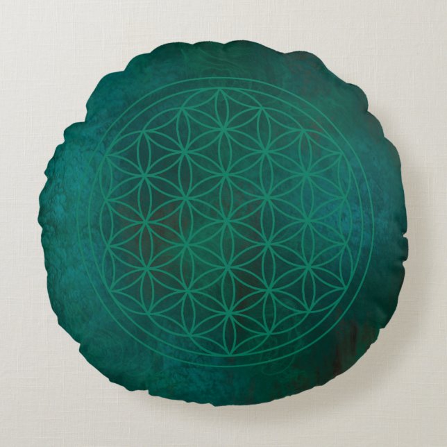 green flower of life  round cushion (Front)