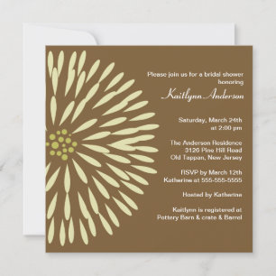 Green Flower on Brown Bridal Shower Invitation
