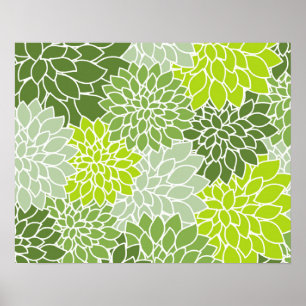 Green Flower Pattern Poster