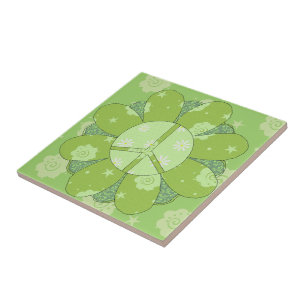 Green Flower Peace Sign Ceramic Tile