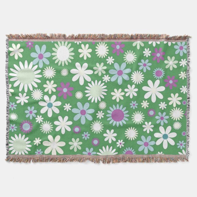 Green Flower Power Throw Blanket (Front)