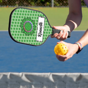 Green Flower Ribbon by Kenneth Yoncich Pickleball Paddle
