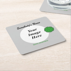 Green Flower Ribbon Template by Kenneth Yoncich Square Paper Coaster