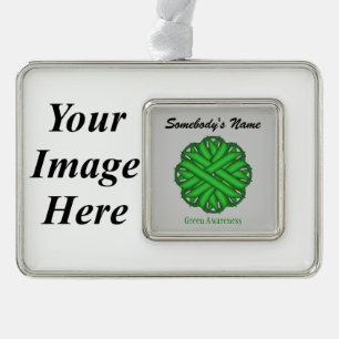 Green Flower Ribbon Tmpl (H-I) by Kenneth Yoncich Silver Plated Framed Ornament