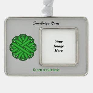 Green Flower Ribbon Tmpl (H-O) by Kenneth Yoncich Silver Plated Framed Ornament