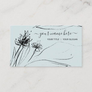 Green Flower Sketch Elegant handdrawn girly Business Card