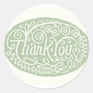 Green Flower Thank You Classic Round Sticker