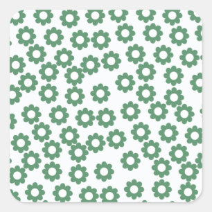 Green Flower Y2K Pattern Square Sticker