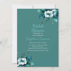Green Flowers and Leaves Green Bridal Shower Invitation