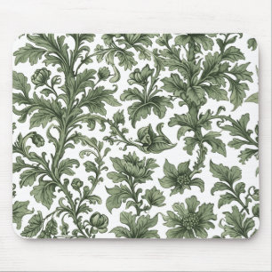 Green flowers and leaves mouse pad