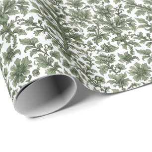 Green flowers and leaves wrapping paper