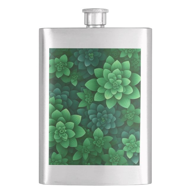Green Flowers Background-77761 Hip Flask (Front)