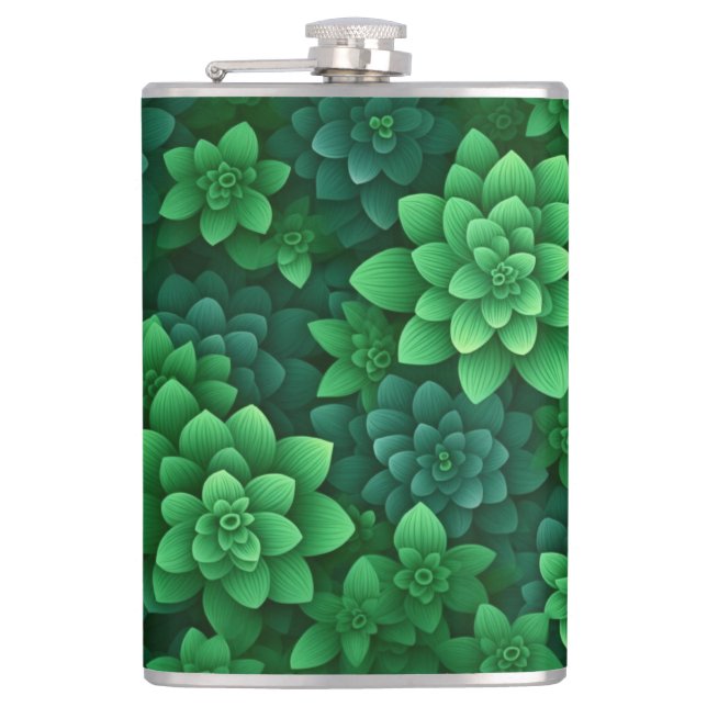 Green Flowers Background-77761 Hip Flask (Front)