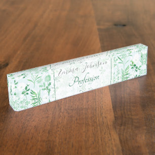 Green Flowers Botanical Painting Nameplate